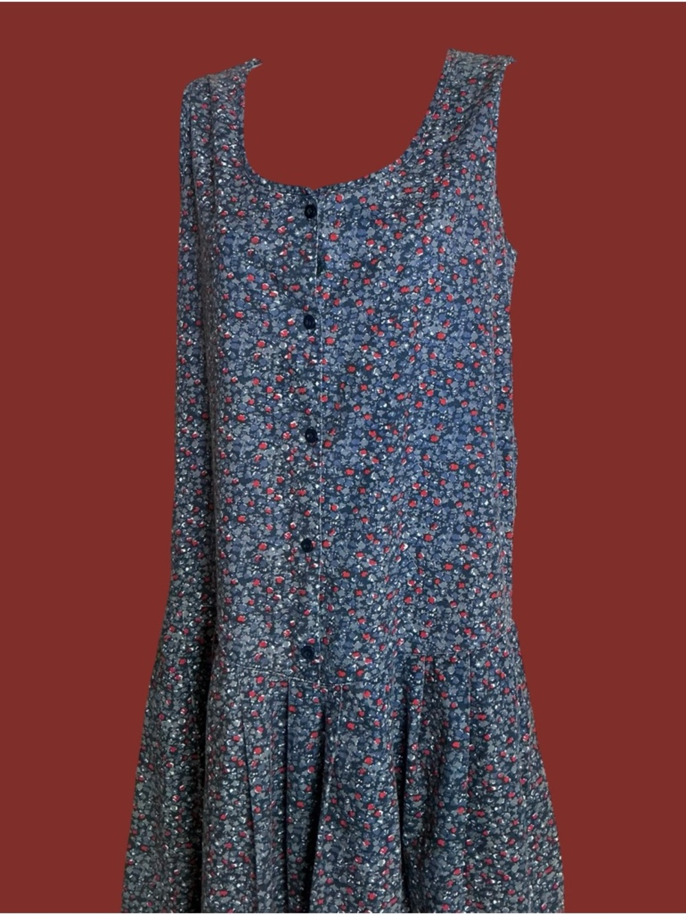 Vintage Blue Floral Button-Front Midi Dress - Picture 5 of 8